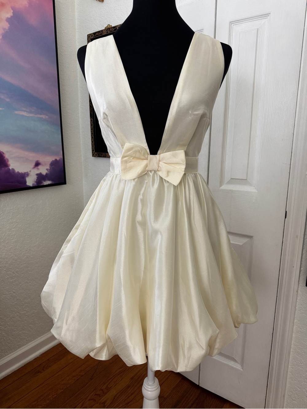 Mable Duri Bow Bubble Hem Mini Dress Ivory Size S NWT Bridal Coquette